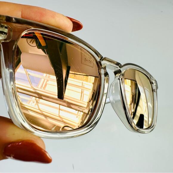 BLENDERS Clear Plastic Rose Gold Champagne Reflective Mirrored Lens Sunglasses - Picture 15 of 15